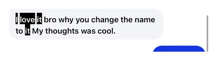 Client text: I love it bro, my thoughts was cool.